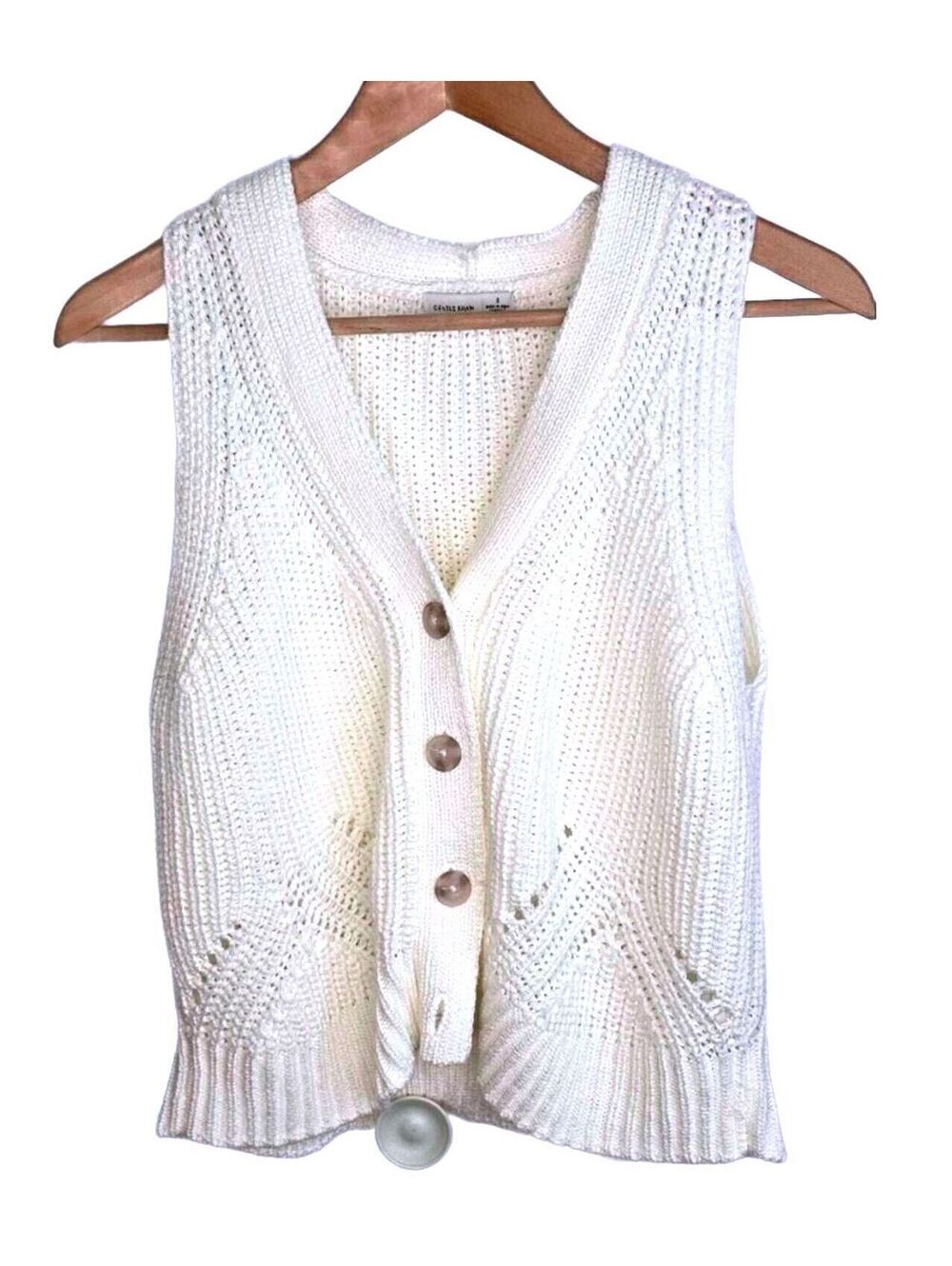 Gentle Fawn Vintage Inspired Cream Knit Button Front Vest Clean Girl Small